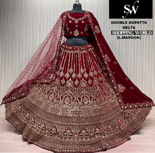 Dark Maroon Double Dupatta Bridal Lehenga