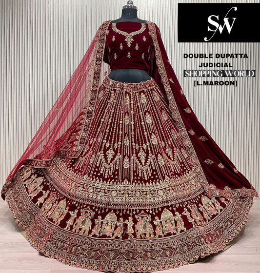 Dark Maroon Doli Barat Double Dupatta Bridal Lehenga