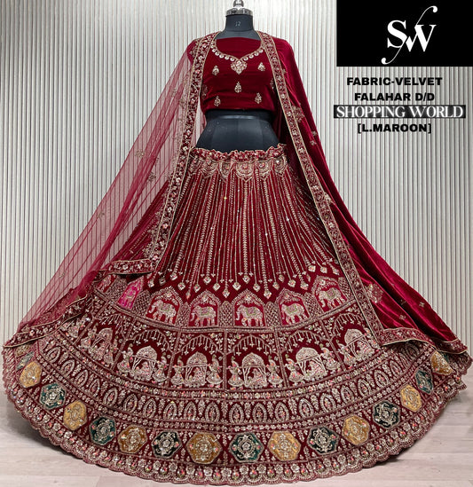 Dark Maroon Velvet Bridal Lehenga