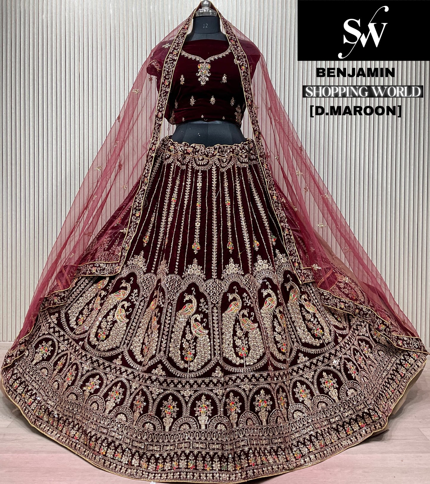 Light Maroon peacock Bridal Lehenga