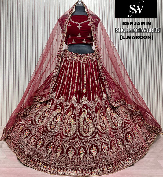 Dark Maroon peacock Bridal Lehenga