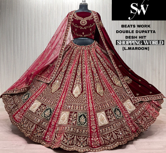 Dark Maroon Double Dupatta Bridal Lehenga