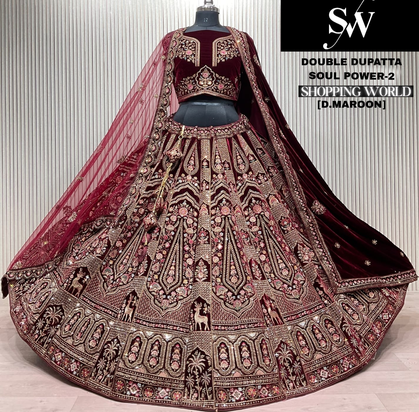 Light Maroon Double Dupatta Bridal Lehenga - Shopping World