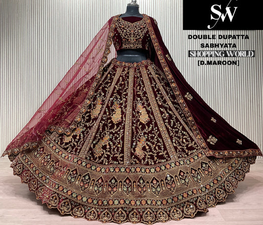 Light Maroon Peacock Double Dupatta Bridal Lehenga