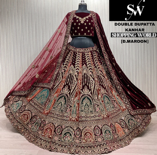 Light Maroon Double Dupatta Bridal Lehenga