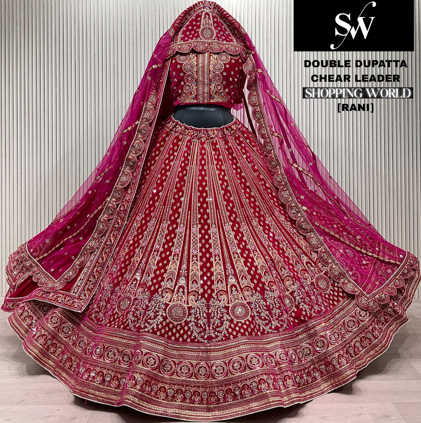 Rani pink Double Dupatta Bridal Lehenga - Shopping World