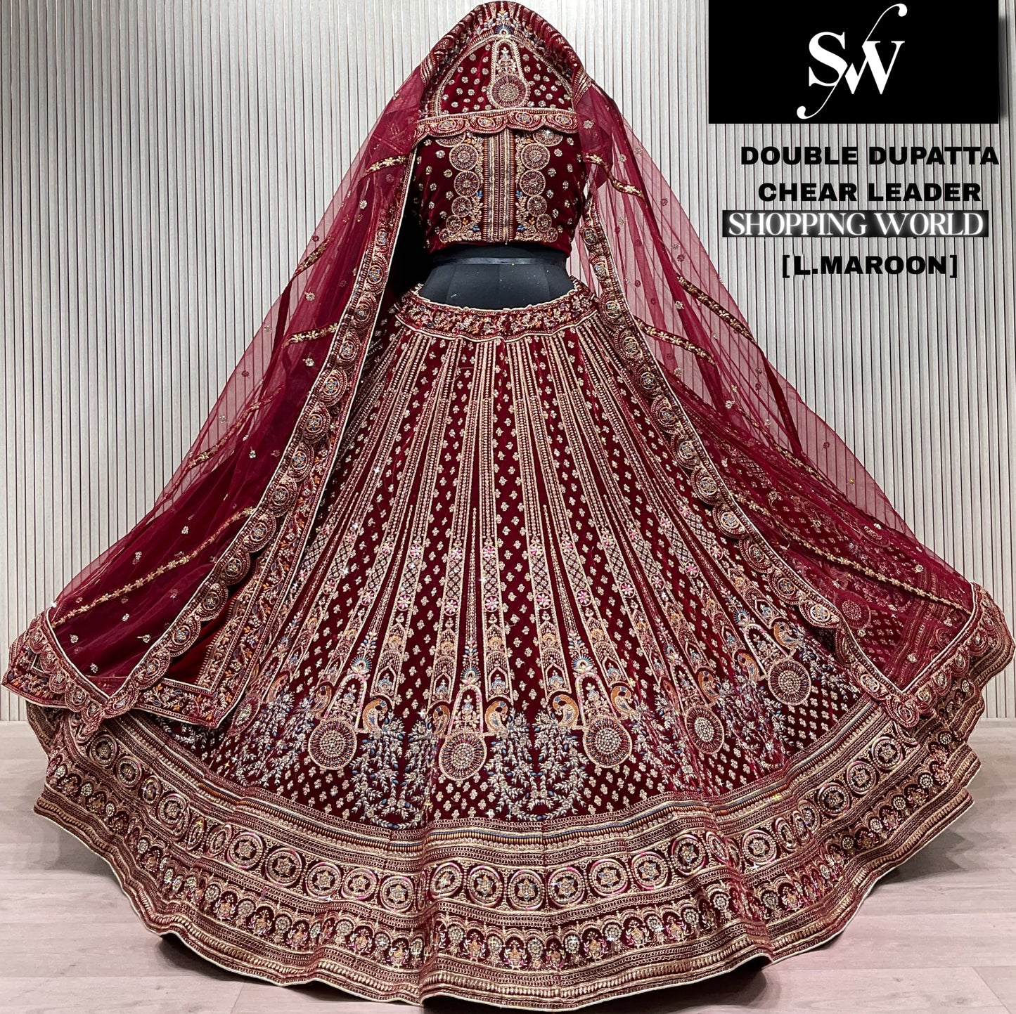 Rani pink Double Dupatta Bridal Lehenga - Shopping World