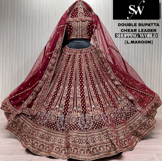 Rani pink Double Dupatta Bridal Lehenga