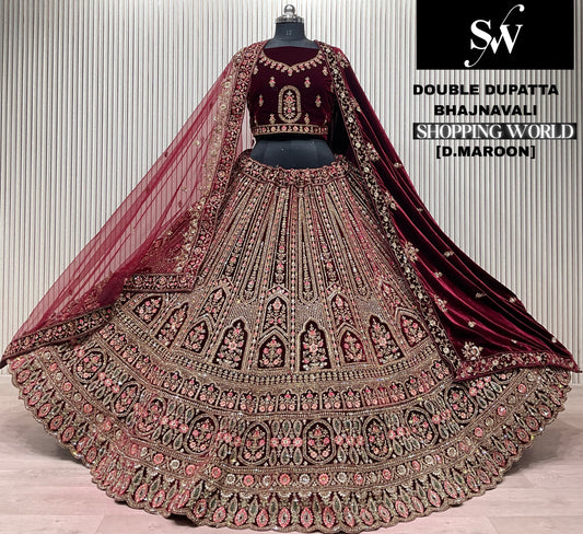 Light Maroon Double Dupatta Bridal Lehenga
