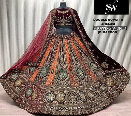 Light Maroon Double Dupatta Bridal Lehenga