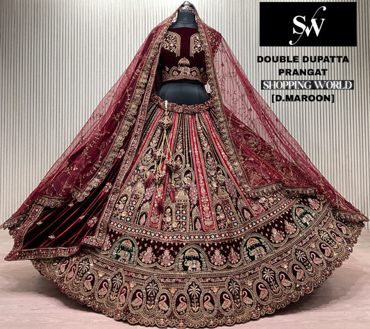 Light Maroon Double Dupatta Bridal Lehenga