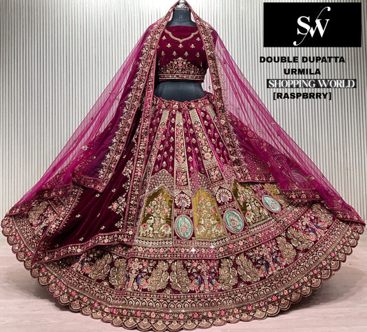 Light Maroon Double Dupatta Bridal Lehenga