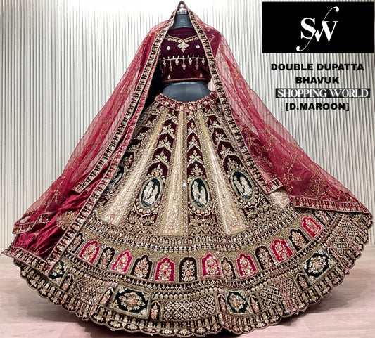 Light Maroon Double Dupatta Bridal Lehenga