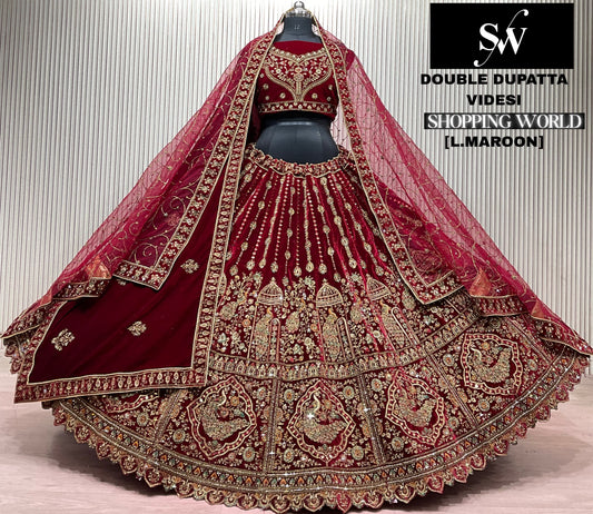 Dark maroon Double Dupatta Bridal Lehenga