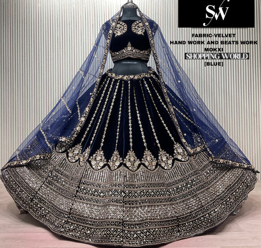 Mehendi Green Velvet Bridal Lehenga