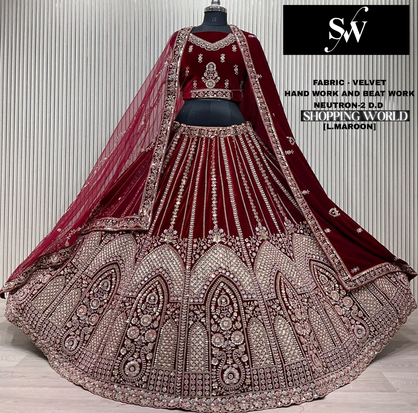 Wine Velvet Bridal Lehenga