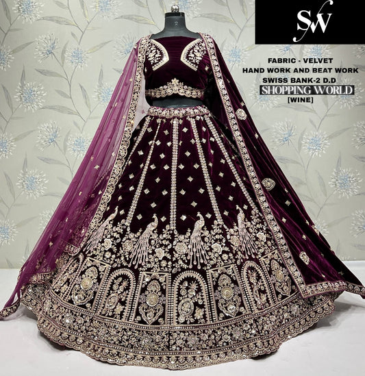 Green Peacock Velvet Bridal Lehenga