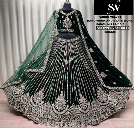 Dark maroon Velvet Bridal Lehenga