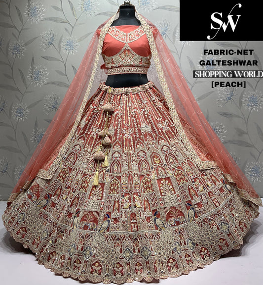 Chiku Golden Peacock Net Lehenga