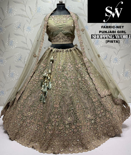 Peach Orange Net Lehenga