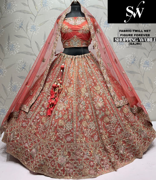 Coffee Brown Twill Net Lehenga
