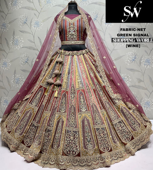 Mehendi Green Net Lehenga