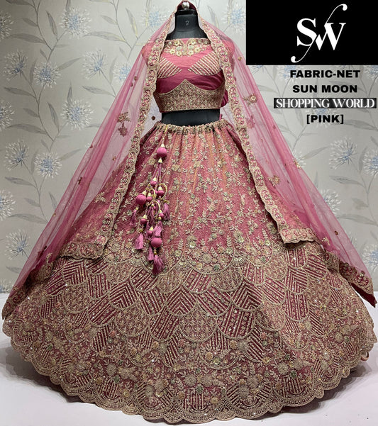 Gajri pink Net Lehenga