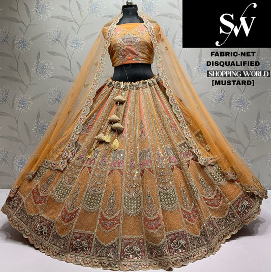 Mehendi Green Net Lehenga