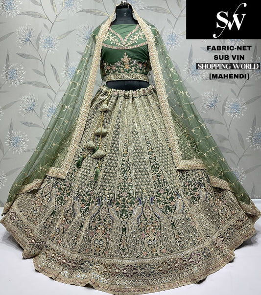 Chiku golden Peacock Net Lehenga