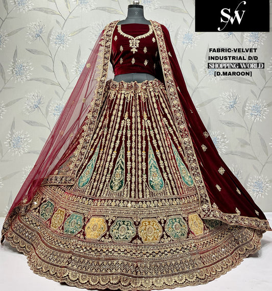 Light Maroon Velvet Bridal Lehenga