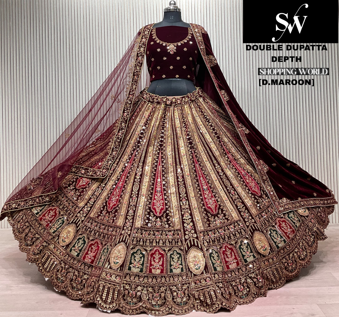 Light Maroon Double Dupatta Bridal Lehenga