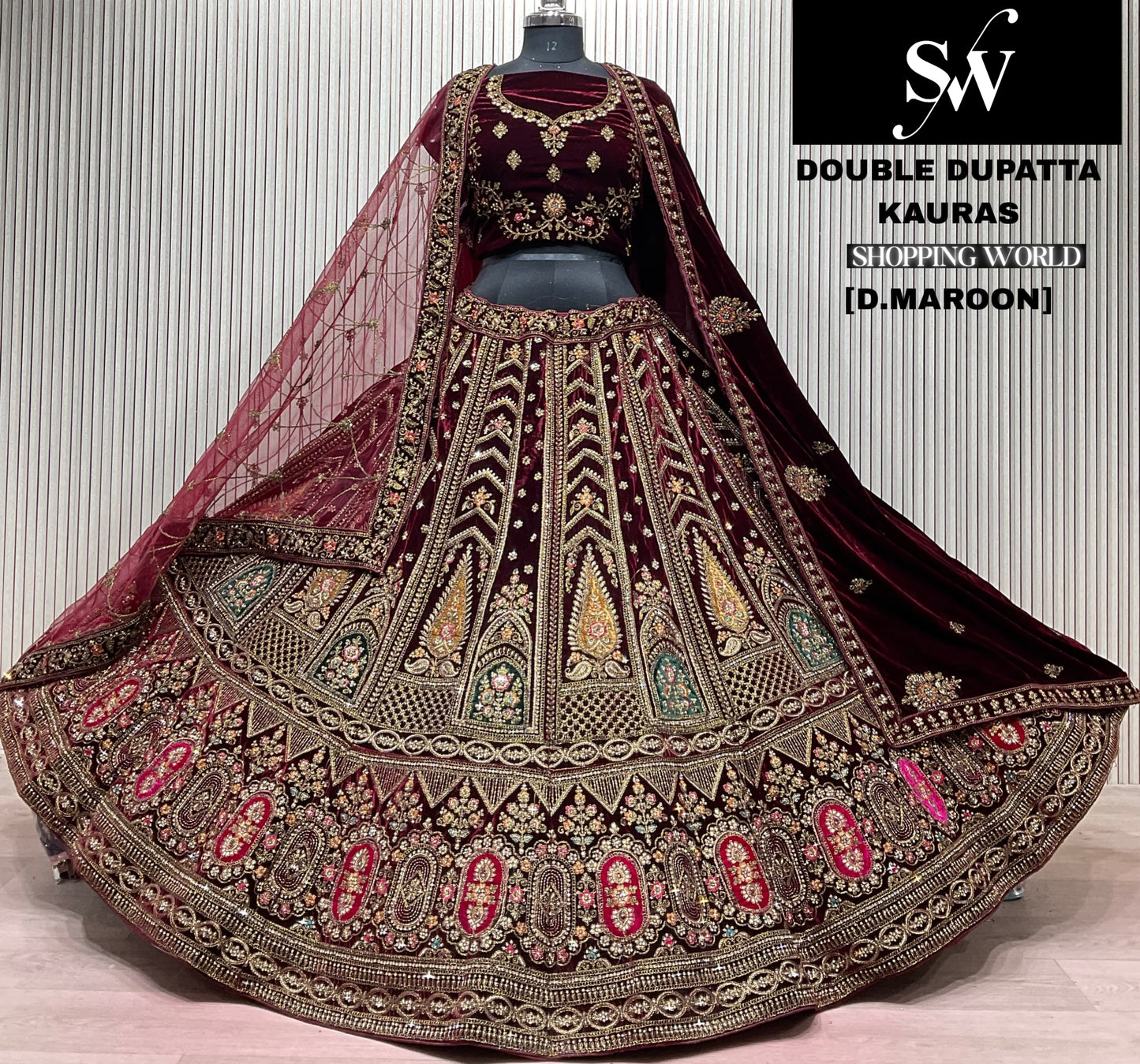 Light Maroon Double Dupatta Bridal Lehenga