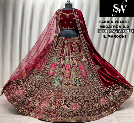 Dark Maroon Velvet Bridal Lehenga