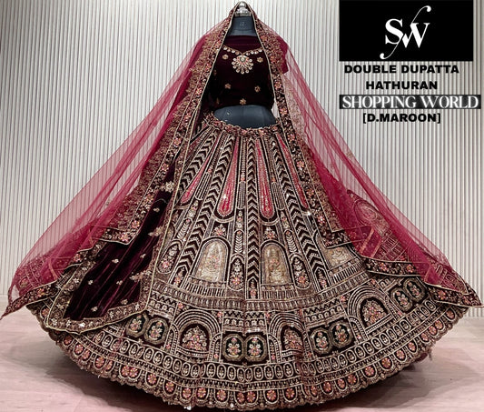 Light Maroon Double Dupatta Bridal Lehenga