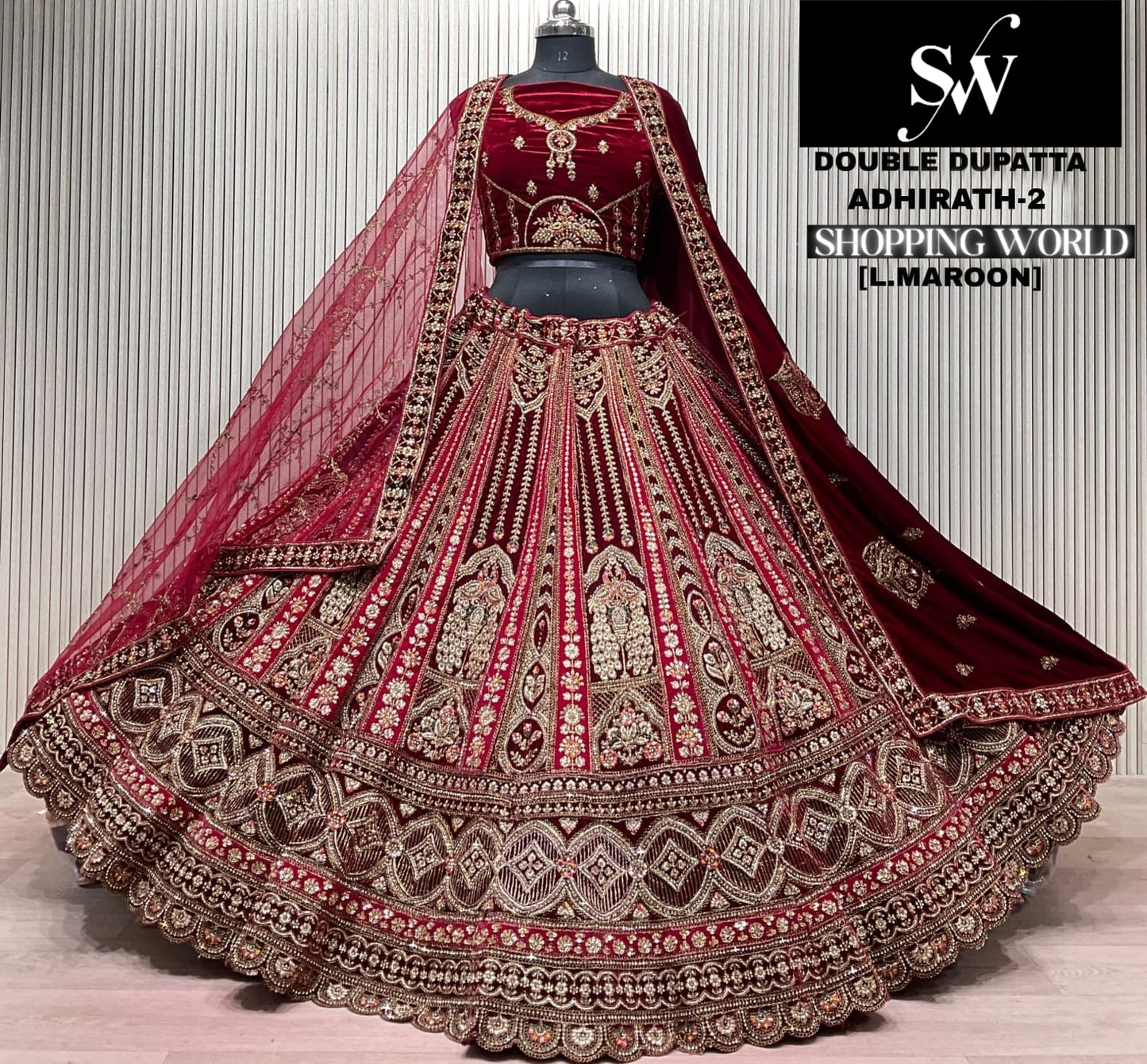 Light Maroon Double Dupatta Bridal Lehenga