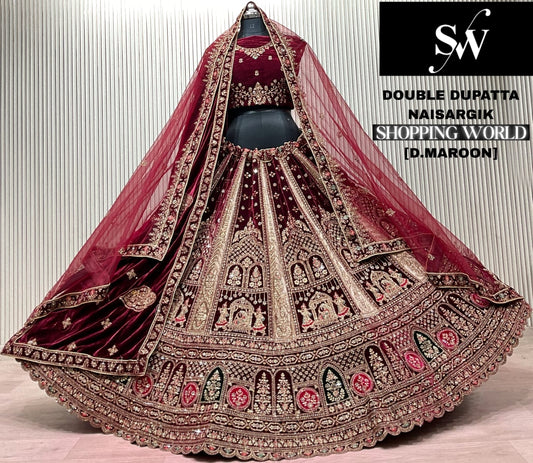 Light Maroon Double Dupatta Bridal Lehenga