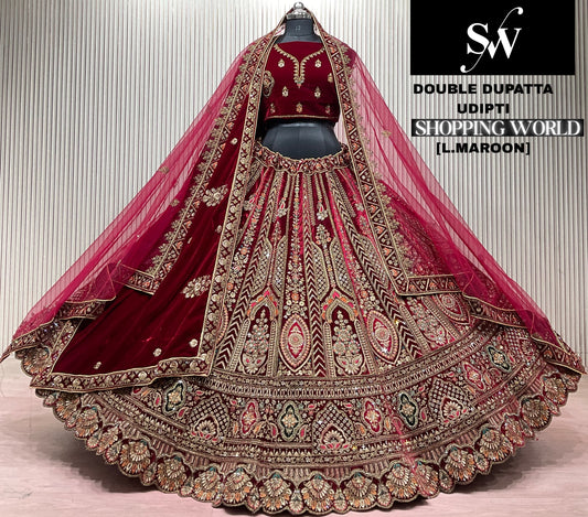Dark Maroon Double Dupatta Bridal Lehenga
