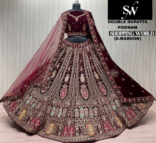 Light Maroon Double Dupatta Bridal Lehenga
