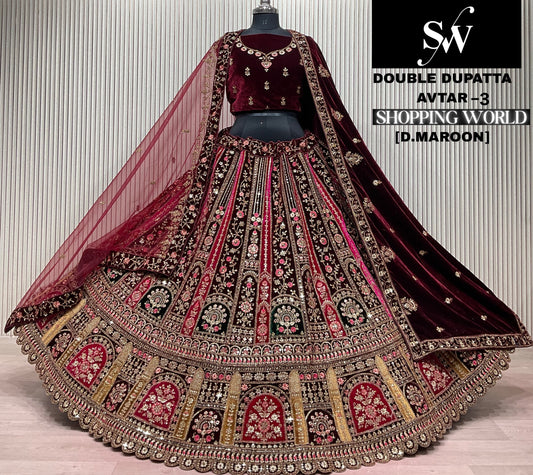 Light Maroon Double Dupatta Bridal Lehenga
