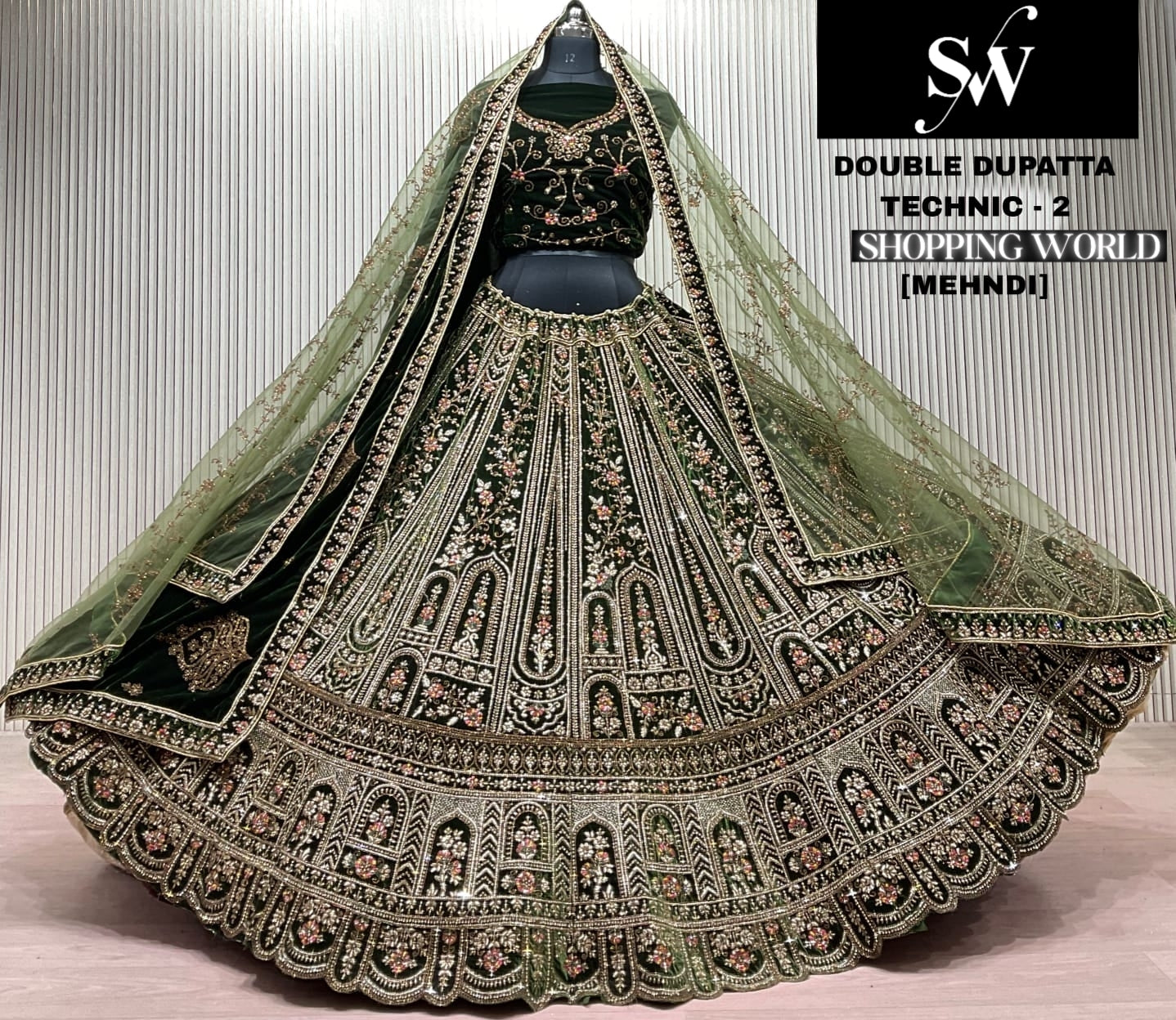 Mehendi Double Dupatta Bridal Lehenga