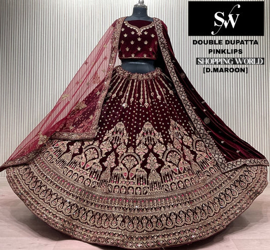 Light Maroon Double Dupatta Bridal Lehenga