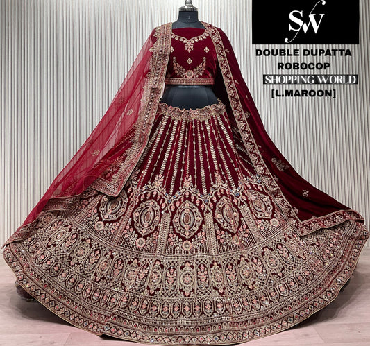 Dark Maroon Double Dupatta Bridal Lehenga