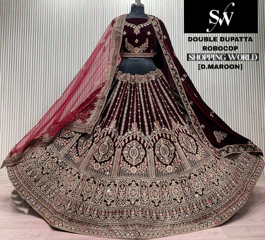 Light Maroon Double Dupatta Bridal Lehenga