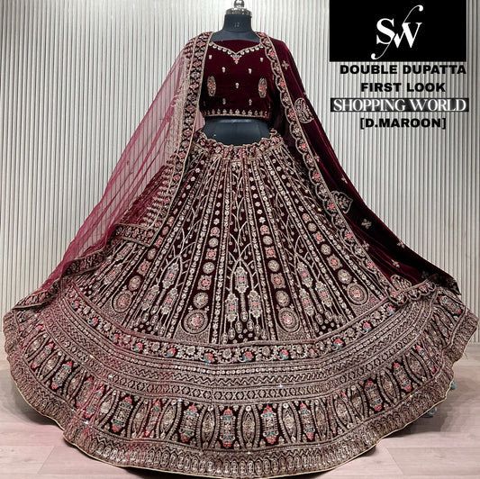 Light Maroon Double Dupatta Bridal Lehenga