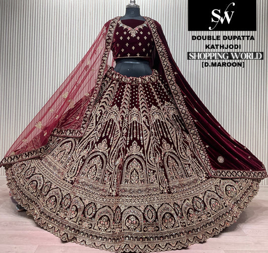 Light Maroon Double Dupatta Bridal Lehenga