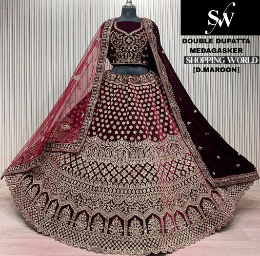 Light Maroon Double Dupatta Bridal Lehenga