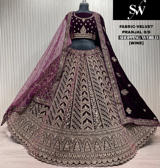 Dark Maroon velvet Bridal Lehenga