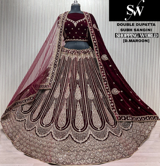 Light Maroon Double Dupatta Bridal Lehenga