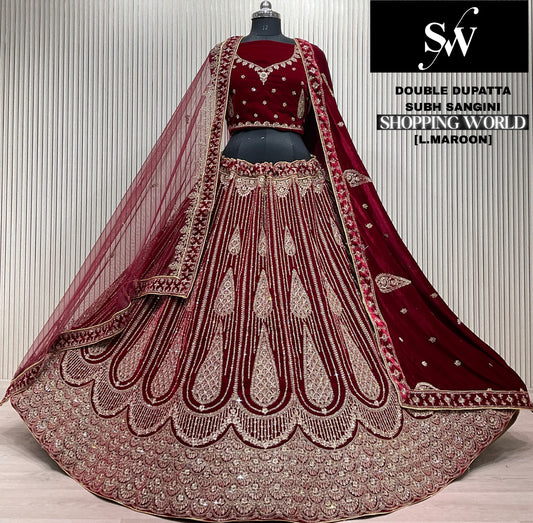 Dark Maroon Double Dupatta Bridal Lehenga