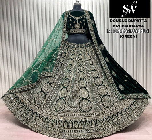 Wine Double Dupatta Bridal Lehenga